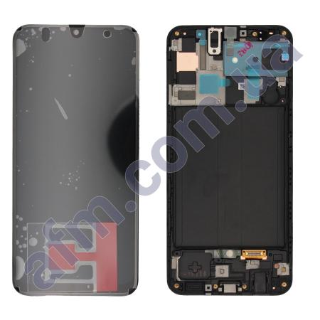 Дисплей Samsung сервисный A505 Galaxy A50 2019 чёрный + рамка GH82-19204A