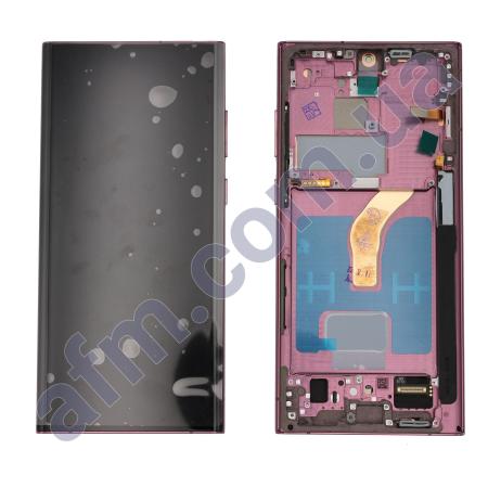 Дисплей Samsung S908B Galaxy S22 Ultra OLED чёрный + рамка фиолетовая