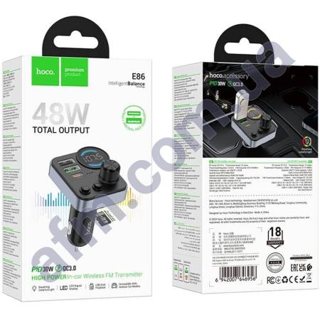 FM модулятор Hoco E86 PD30W + QC3.0 чорний