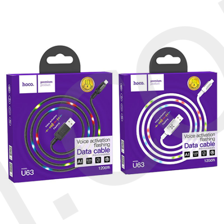 USB кабель Hoco U63 Spirit LED подсветка активируется звуком Micro USB 2.4A (1200mm) белый!
