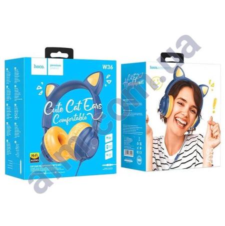 Навушники беспроводные Hoco W36 Cat Ear сині