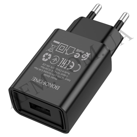 СЗУ блок Borofone BA68A (1USB/ 2.1A) чорний