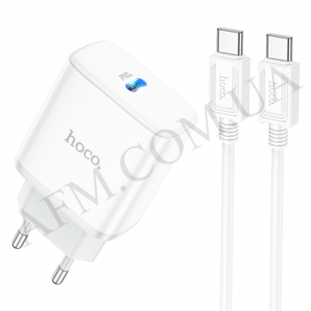 СЗУ блок Hoco C104A + кабель Type-C - Type-C PD20W білий