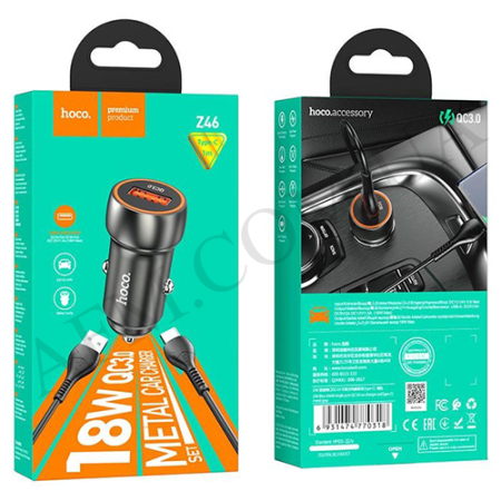 АЗП блок Hoco Z46 QC3.0 (1USB/ 18W) + кабель Type-C сірий