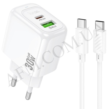 СЗУ блок Hoco CS55A PD30W+QC3.0 + кабель Type-C - Type-Cбелый