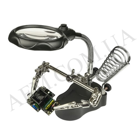 Держатель плат MG16126-A с LED-подсветкой и двойной лупой (большая-d=65мм, 3.5х/ мал. d=17, 12x)