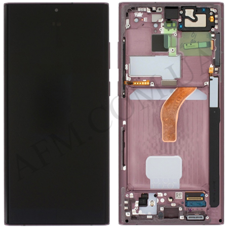 Дисплей Samsung сервісний S908 Galaxy S22 Ultra 5G бордовий + рамка GH82-27488B