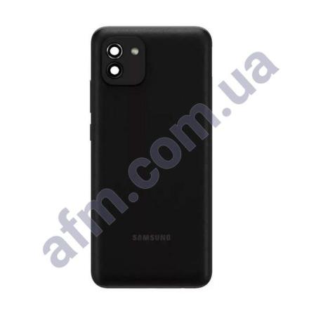 Задняя крышка Samsung A035 Galaxy A03 чёрная Black + стекло камеры