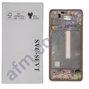 Дисплей Samsung сервісний A536 Galaxy A53 5G золотий + рамка GH82-28024D