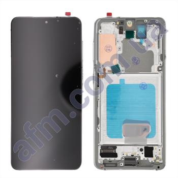 Дисплей Samsung G991 Galaxy S21 5G OLED чёрный + рамка серебряная