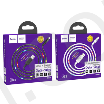 USB кабель Hoco U63 Spirit LED подсветка активируется звуком Micro USB 2.4A (1200mm) белый!