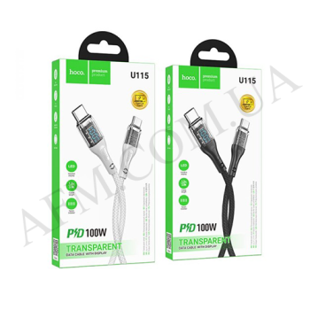 USB кабель Hoco U115 Type-C - Type-C PD 100W (1200mm) з дисплеєм чорний
