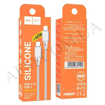 USB кабель Hoco X101 silicone Type-C - Type-C 60W (1000mm) сірий