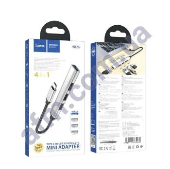 USB HUB Hoco HB26 Type-C - USB 3.0+2.0*3 сріблястий