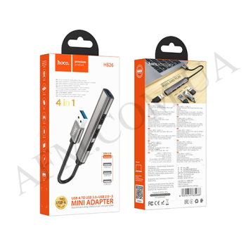 USB HUB Hoco HB26 Type-C - USB 3.0+2.0*3 серый