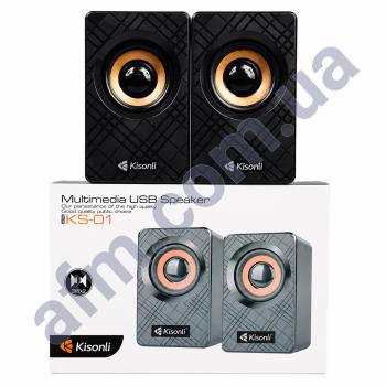Колонки компьютерные Kisonli KS-01 RGB стерео з регулюванням звуку 3.5 + USB чорна