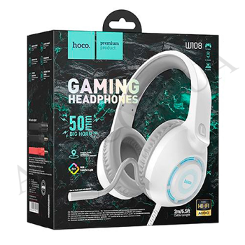 Наушники Hoco W108 игровые (с микрофоном, подсветкой) белые