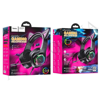 Наушники Hoco W107 игровые (с микрофоном, подсветкой) чёрно-розовые