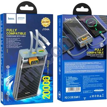 Внешний аккумулятор (Power Bank) Hoco J104A + кабели iP/ Type-C (20000 mAh) серый