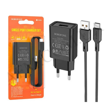 СЗУ блок Borofone BA68A (1USB/ 2.1A) + кабель Type-C чорний