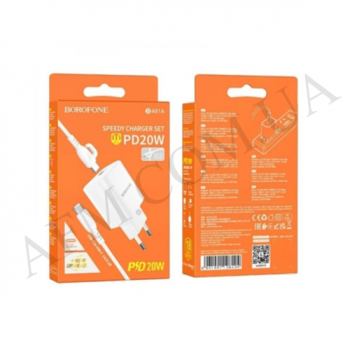 СЗУ блок Borofone BA81A PD20W Type-C + кабель Type-C - Type-C білий