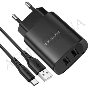 СЗУ блок Borofone BN2 (2USB/ 2.1A) + кабель Type-C чорний