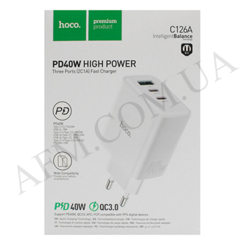 СЗУ блок Hoco C126A PD 40W (1USB/ 2 Type-C) белый