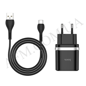 СЗУ блок Hoco C12Q (1USB/ 3A/ QC 3.0/ 18W) + кабель Type-C чёрный