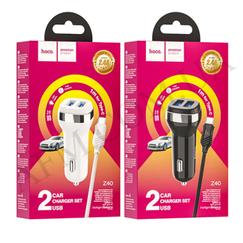 АЗУ блок Hoco Z40 (2USB/ 2.4A) + кабель Micro USB чёрный