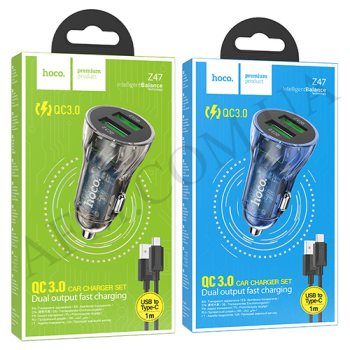 АЗП блок Hoco Z47 QC3.0 (2USB) + кабель Micro USB синій!