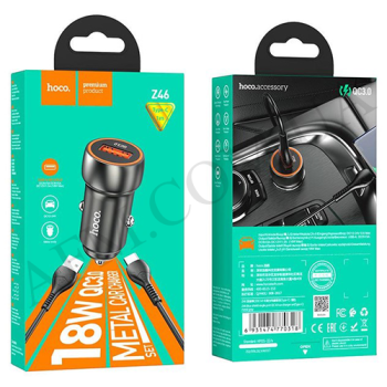 АЗП блок Hoco Z46 QC3.0 (1USB/ 18W) + кабель Type-C сірий