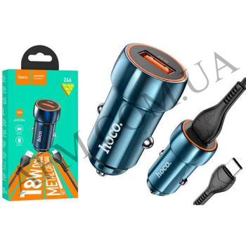 АЗУ блок Hoco Z46 QC3.0 (1USB/ 18W) + кабель Type-C синий