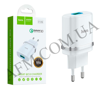 СЗУ блок Hoco C12Q (1USB/ 3A/ QC 3.0/ 18W) + кабель Micro USB білий