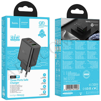 СЗУ блок Hoco N51 (1USB/ 2Type-C) PD65W чорний