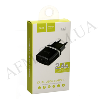СЗУ блок Hoco C12 Smart (2USB/ 2.4A) чёрный
