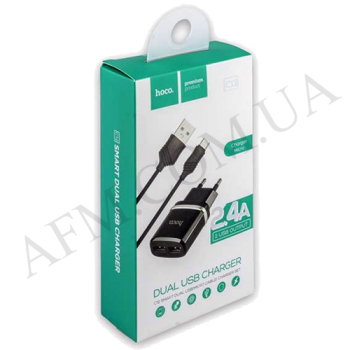 СЗУ блок Hoco C12 Smart (2USB/ 2.4A) + кабель Micro USB чёрный