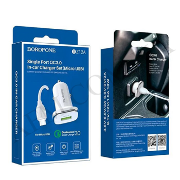 АЗУ блок Borofone BZ12A (QC3.0 18W/ 3A) + кабель Micro USB белый