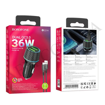 АЗУ блок Borofone BZ21A QC3.0 36W (2USB/ 3.0A) + кабель Micro USB чёрный