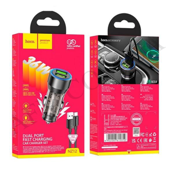 АЗП блок Hoco NZ12 QC3.0 (2USB/ 36W) + кабель Type-C чорний