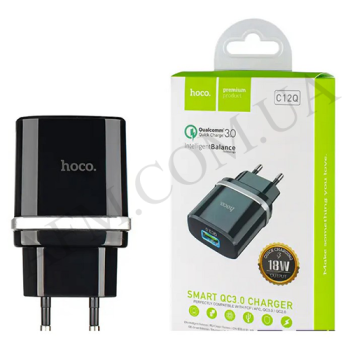 СЗУ блок Hoco C12Q (1USB/ 3A/ QC 3.0/ 18W) чёрный