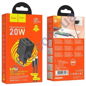 СЗУ блок Hoco N55 PD20W (2 USB/ 2 Type-C) + кабель Type-C - Type-C чёрный