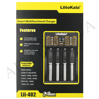 СЗУ LiitoKala Lii-402 для аккумуляторов 18650/ AA/ AAA и других (4 слота)