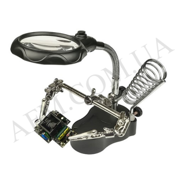 Держатель плат MG16126-A с LED-подсветкой и двойной лупой (большая-d=65мм, 3.5х/ мал. d=17, 12x)