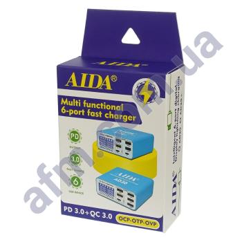 Зарядная станция Aida AD30 (Fast Charge 3.0 цифр. индикация парам. зарядки,  5 USB, 1 Type-C 40W)
