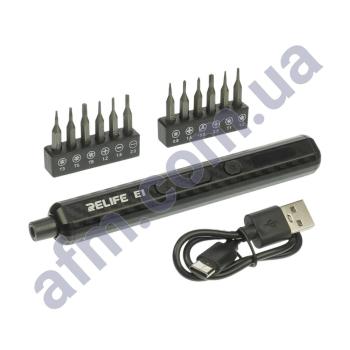 Аккумуляторная отвёртка Relife E1 Carbon с LED подсветкой и регулировкой крутящего момента